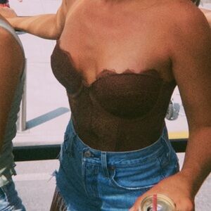 REORIA Brown Strapless Lace Corset Top | Size Small | Elegant Padded Bustier